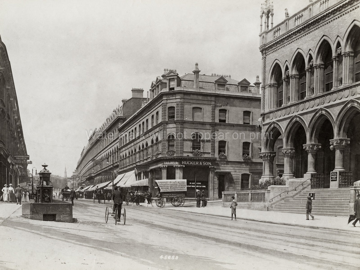 Bristol Queen's Road Street Scene Architecture Shops Carts Vtg. Photo 19thC.