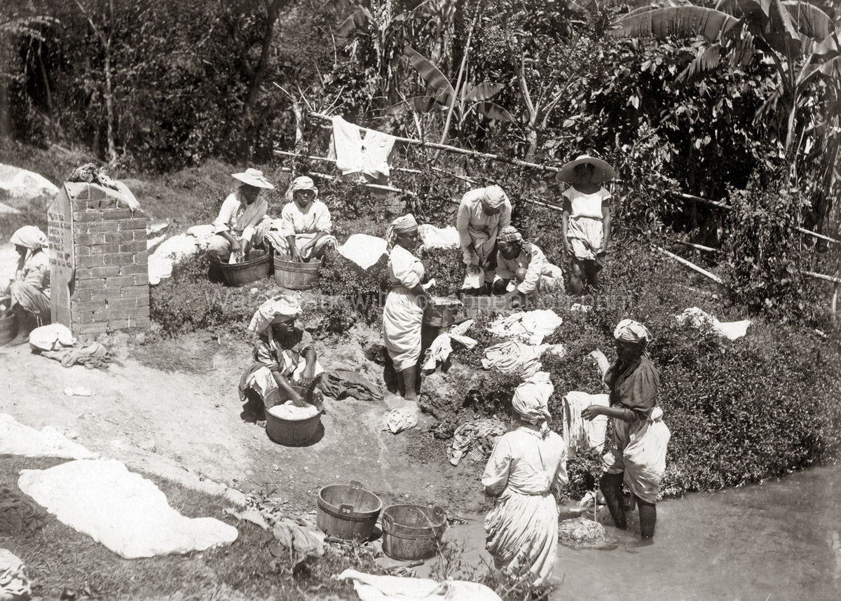 Jamaica Washerwomen Rio Cobre River Laundry Rural Life Work Vtg. Photo 20thC.