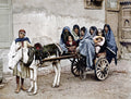 Egypt Donkey Cart Women Children Family Street Scene Vtg. Photo 19thC.