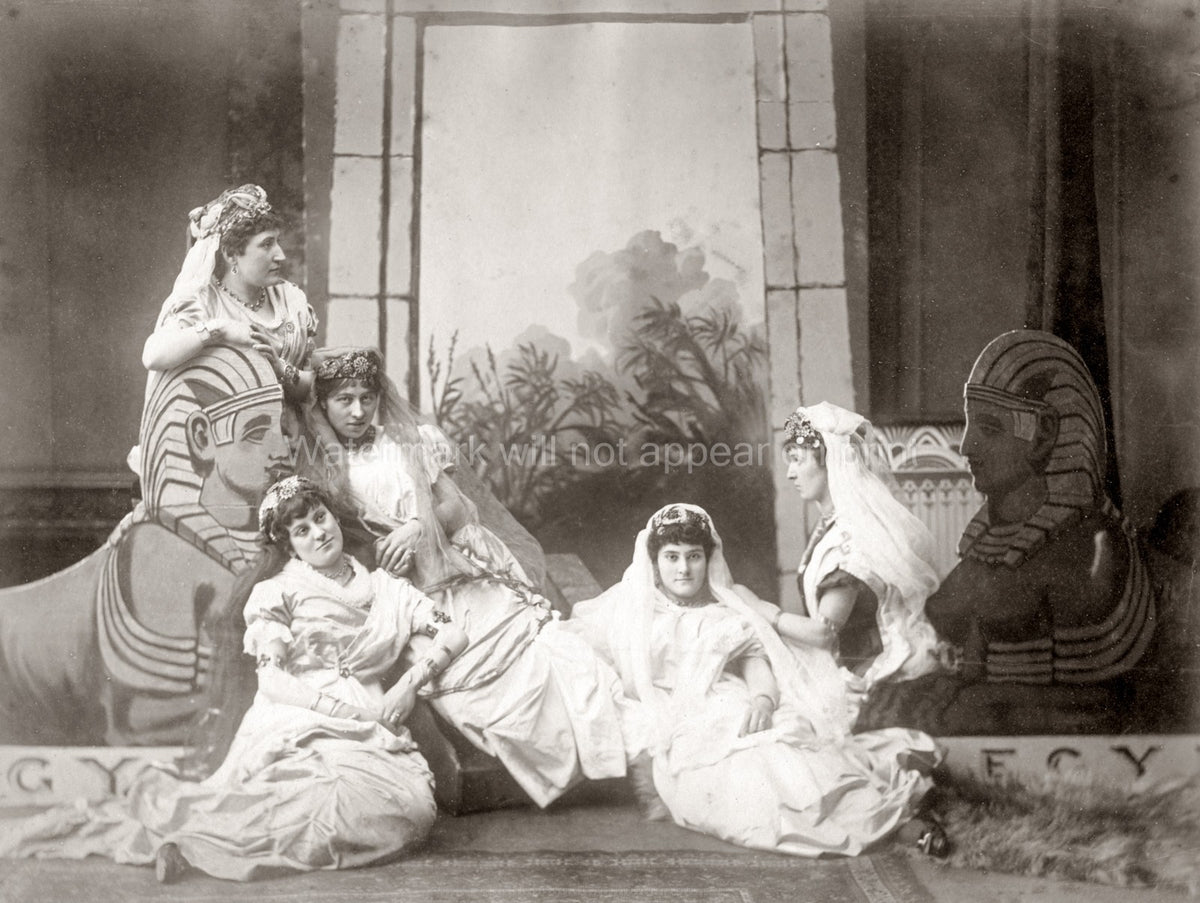 Egypt European Women Posed Theatrical Costumes Sphinx Vtg. Photo 19thC.