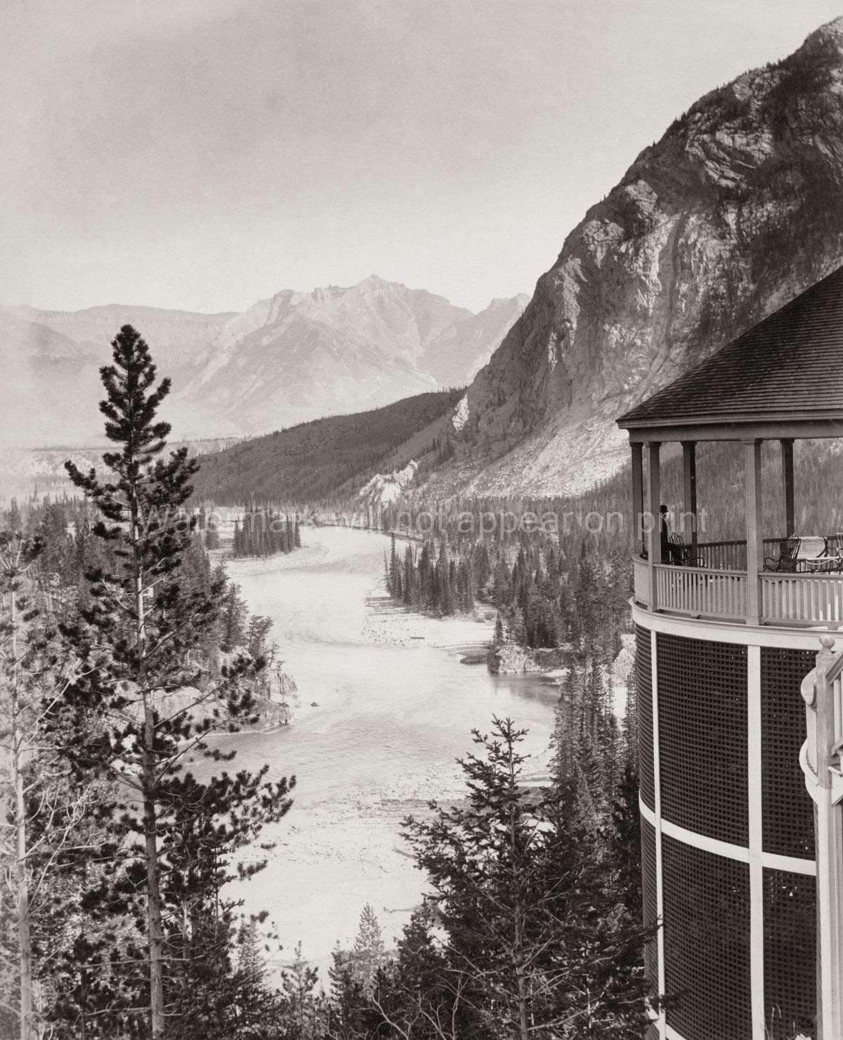 Bow Valley Canadian Pacific Railway Hotel Balcony Mountains Vtg. Photo 19thC.