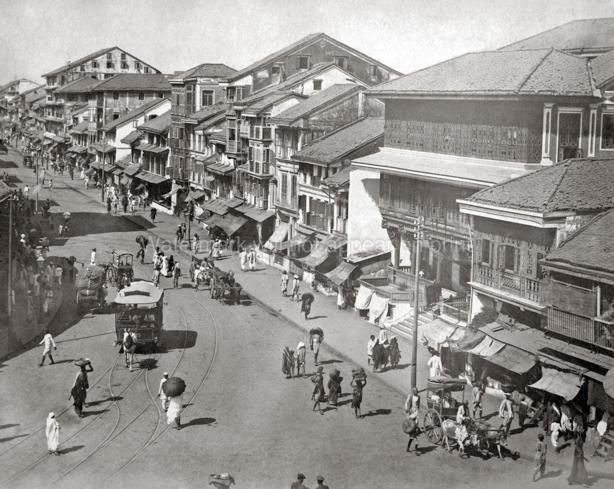 Bhendy Bazaar Road Bombay India Street Scene Architecture Vtg. Photo 19thC.