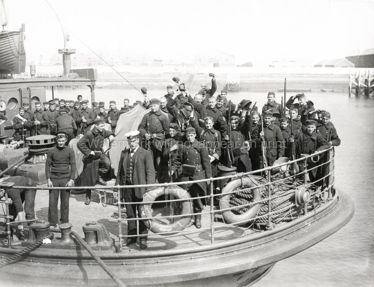 WW1 Belgian Soldiers Arrive Ostend British Supervision Rifles Vtg. Photo