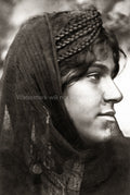 Egypt Bedouin Woman Portrait Braids Tattoo Jewelry Headscarf Vtg. Photo 20thC.