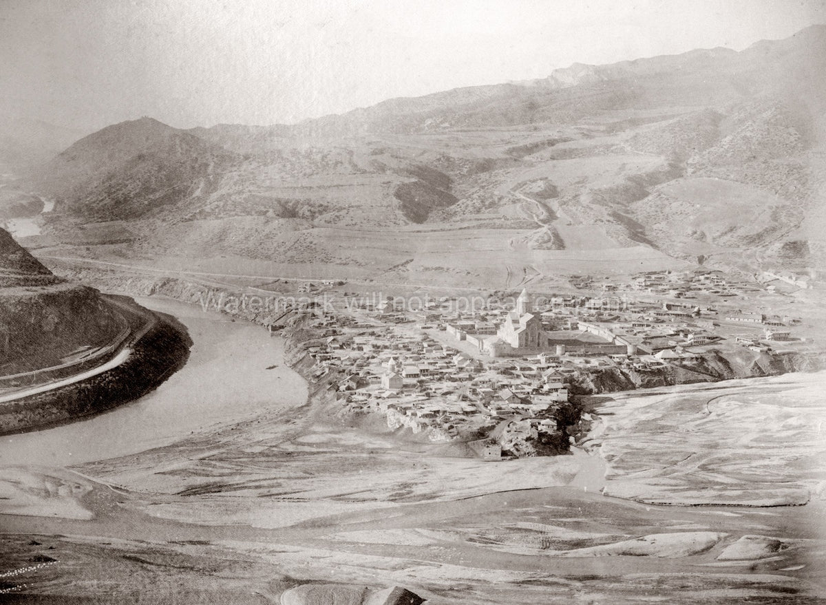 Mtskheta Georgia Town River Cathedral Caucasus Mountains Vtg. Photo 19thC.