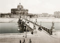 Rome Italy Ponte Castel Sant'Angelo Tiber River Bridge Statues Vtg. Photo 19thC.