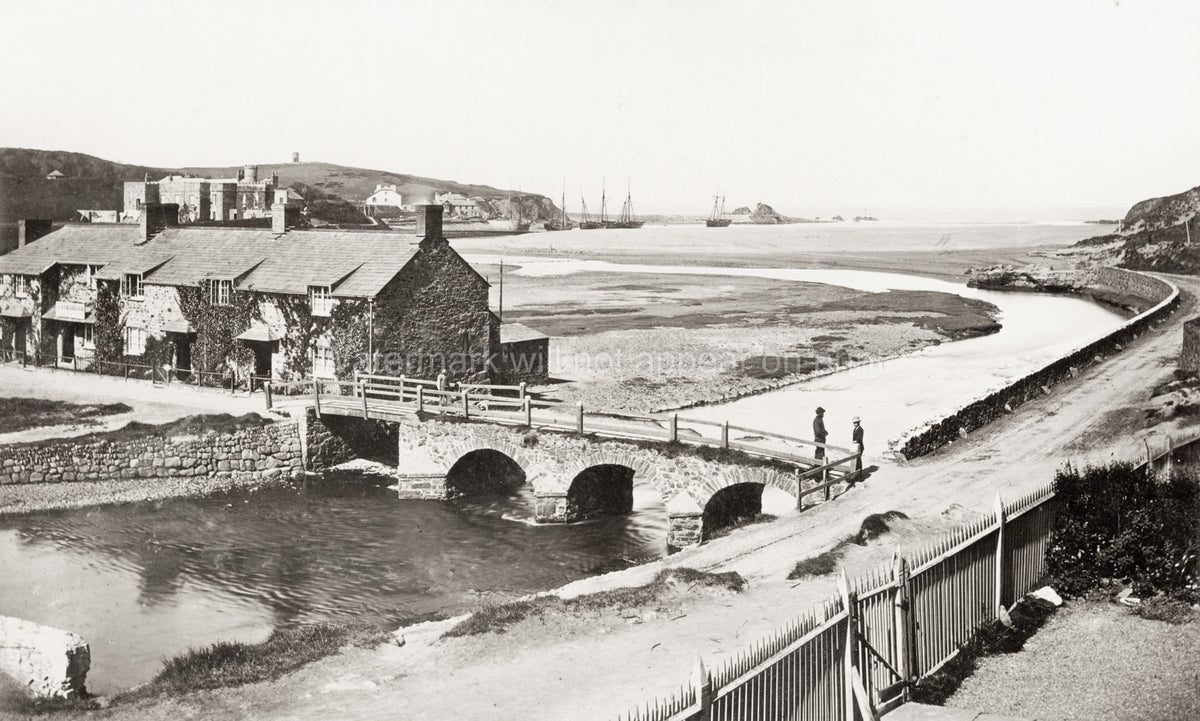 Bude Cornwall England Old Bridge River Estuary Sailing Ships Vtg. Photo 19thC.