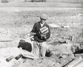 WW1 French Villager Collecting Artillery Shells Trenches Vtg. Photo