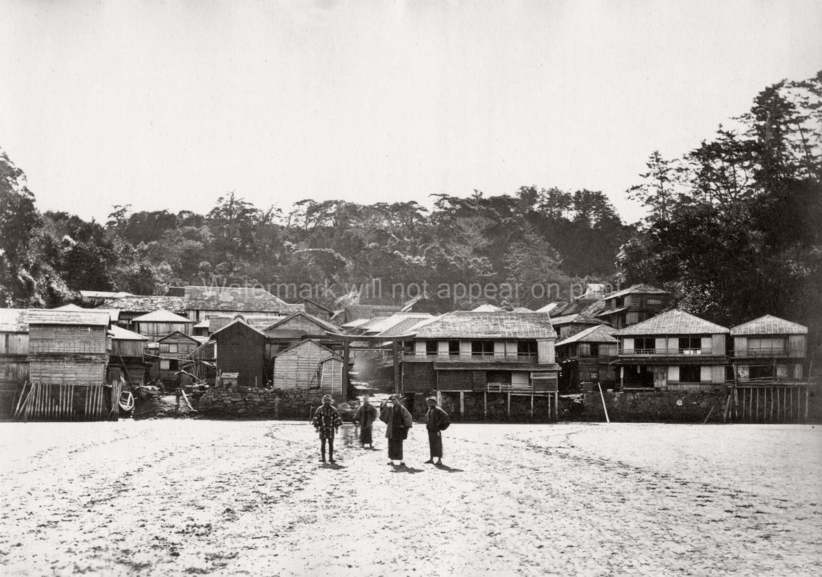 Enoshima Japan Entrance Coastal Village Traditional Buildings Vtg. Photo 19thC.
