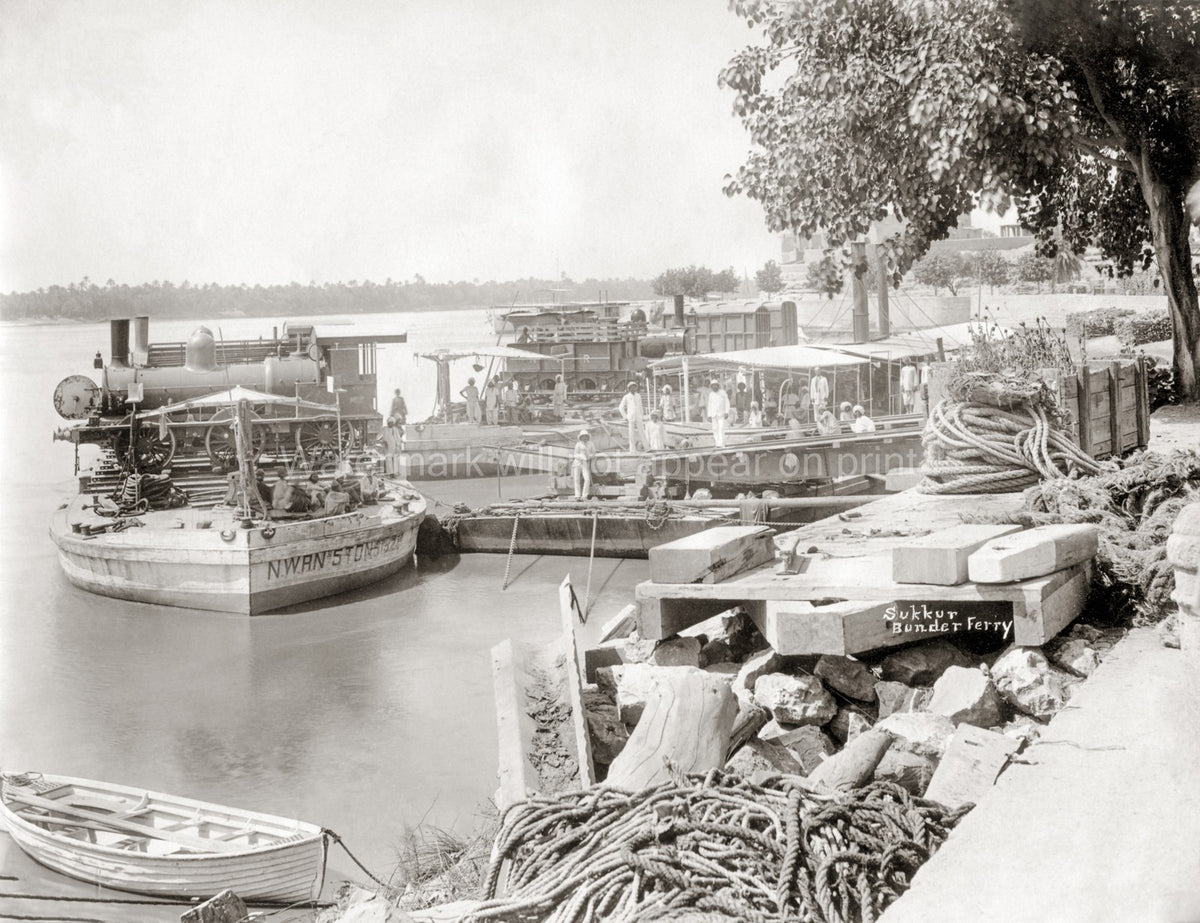 Indus River Sukkur Bunder Ferry Transporting Train Locomotive Vtg. Photo 19thC.