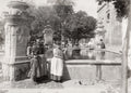 Cordoba Spain Public Fountain People Water Jars Courtyard Vtg. Photo 19thC.
