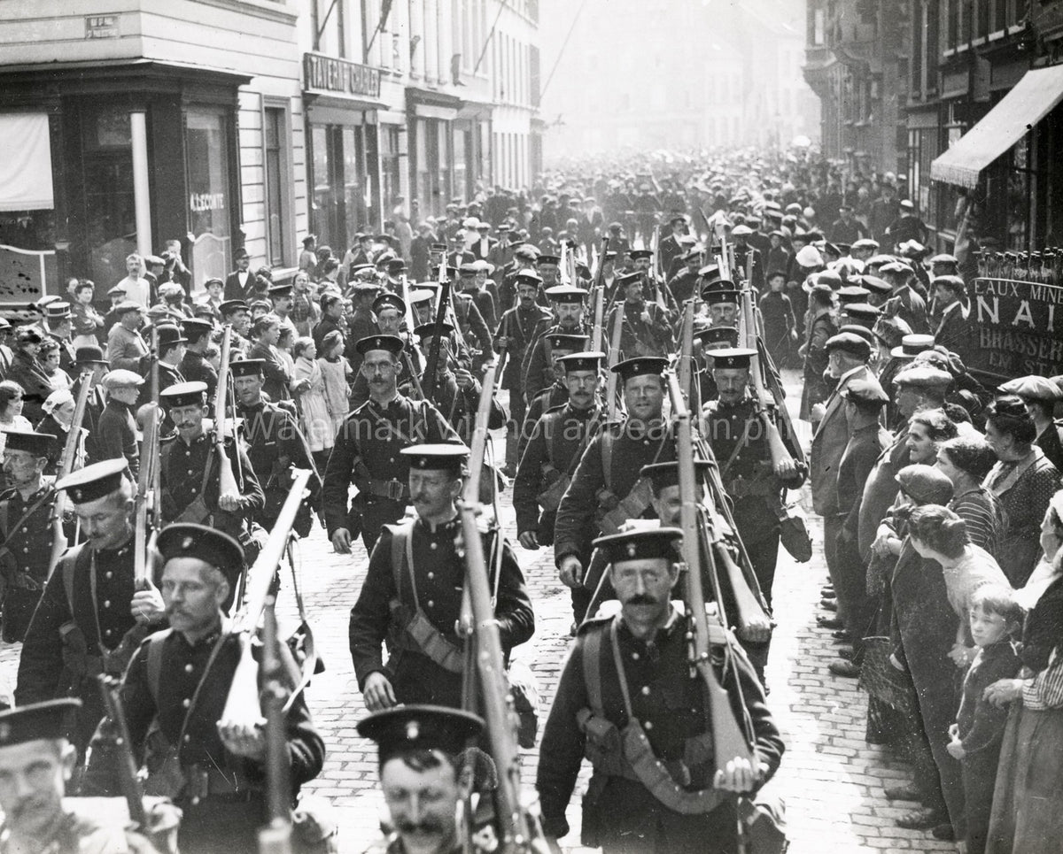 Ostend WW1 Marines Marching Soldiers Crowd Street Scene Vtg. Photo