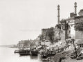 Benares Varanasi Ganges River Ghats Boats Minarets India Vtg. Photo 19thC.