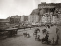 Santa Lucia Naples Italy Dock View Harbor Cityscape Carriages Vtg. Photo 19thC.