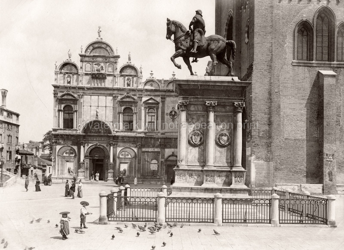 Venice Italy Colleoni Statue Church Scuola San Marco Piazza Vtg. Photo 19thC.