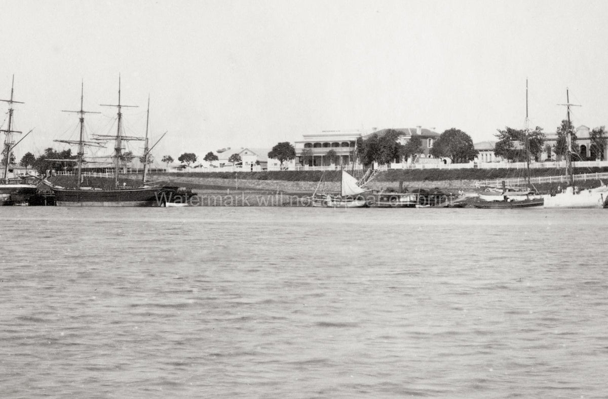 Rockhampton Queensland Wharves Dock Harbor Sailing Ships Vtg. Photo 19thC.
