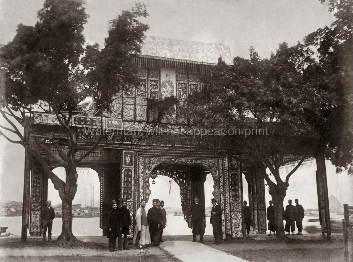 Canton China Ceremonial Arch Pailou Gate Architecture People Vtg. Photo 19thC.