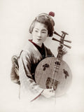 Young Japanese Musician Woman Kimono Lute Instrument Vtg. Photo 19thC.