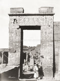 Philae Egypt Grand Arch Gate Temple Ruins Hieroglyphs Man Vtg. Photo 19thC.