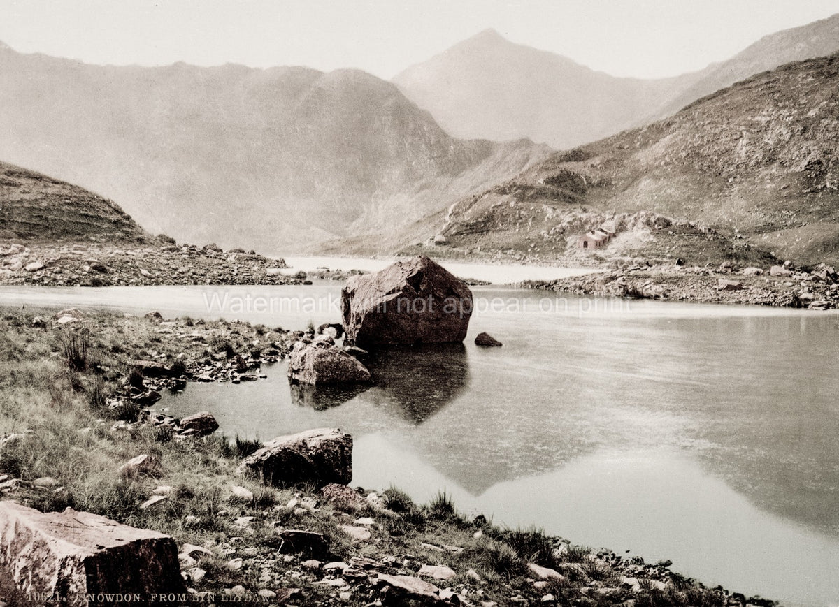 Snowdon Llyn Llydaw Lake Snowdonia Wales Mountain Scenery Vtg. Photo 19thC.