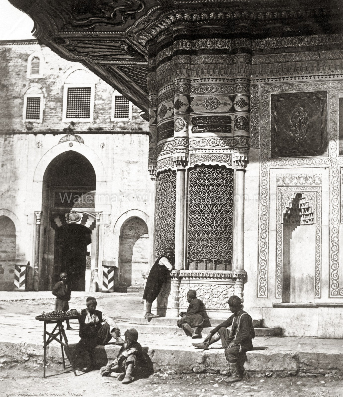 Constantinople Istanbul Turkey Street Vendor Ornate Fountain Vtg. Photo 19thC.