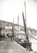 West Looe Cornwall Harbour Fishing Boats Sailing Quay Vtg. Photo 19thC.
