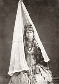 Druze Bride Woman Holy Land Lebanon Traditional Dress Tantour Vtg. Photo 19thC.