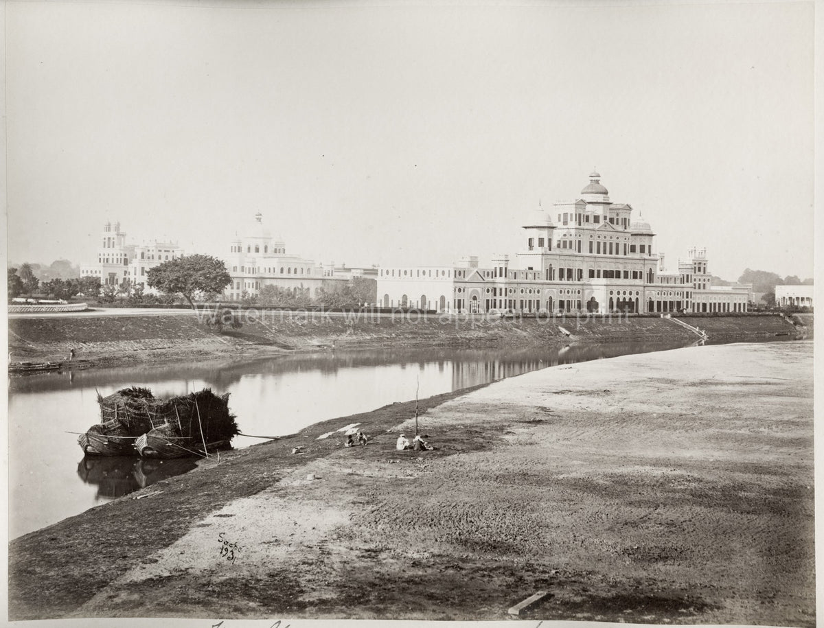 Lucknow India Chattar Manzil Umbrella Palace River Boats Vtg. Photo 19thC.