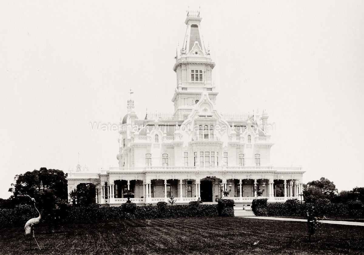 J.C. Flood Residence Menlo Park CA Ornate Victorian Mansion Vtg. Photo 19thC.
