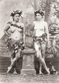Samoa Tahiti Fiji Women Nude Flower Crowns Studio Portrait Vtg. Photo 19thC.