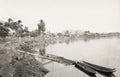 Samborondn Guayaquil Ecuador Riverbank Village Dugout Canoes Vtg. Photo 19thC.
