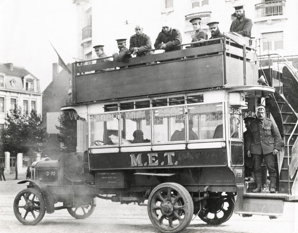 WW1 London Bus Ghent Wounded Soldiers Antwerp Vtg. Photo