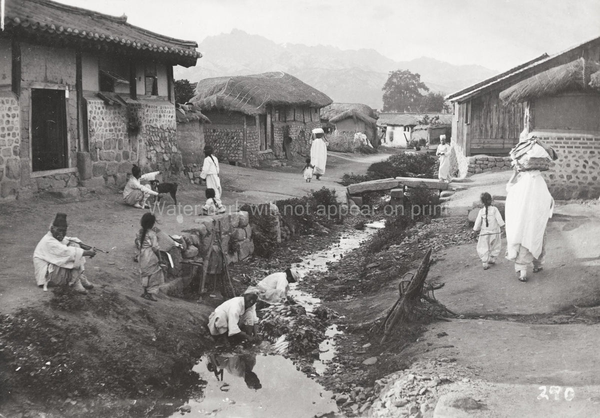 Korea Village Street Scene Daily Life People Traditional Vtg. Photo 19thC.