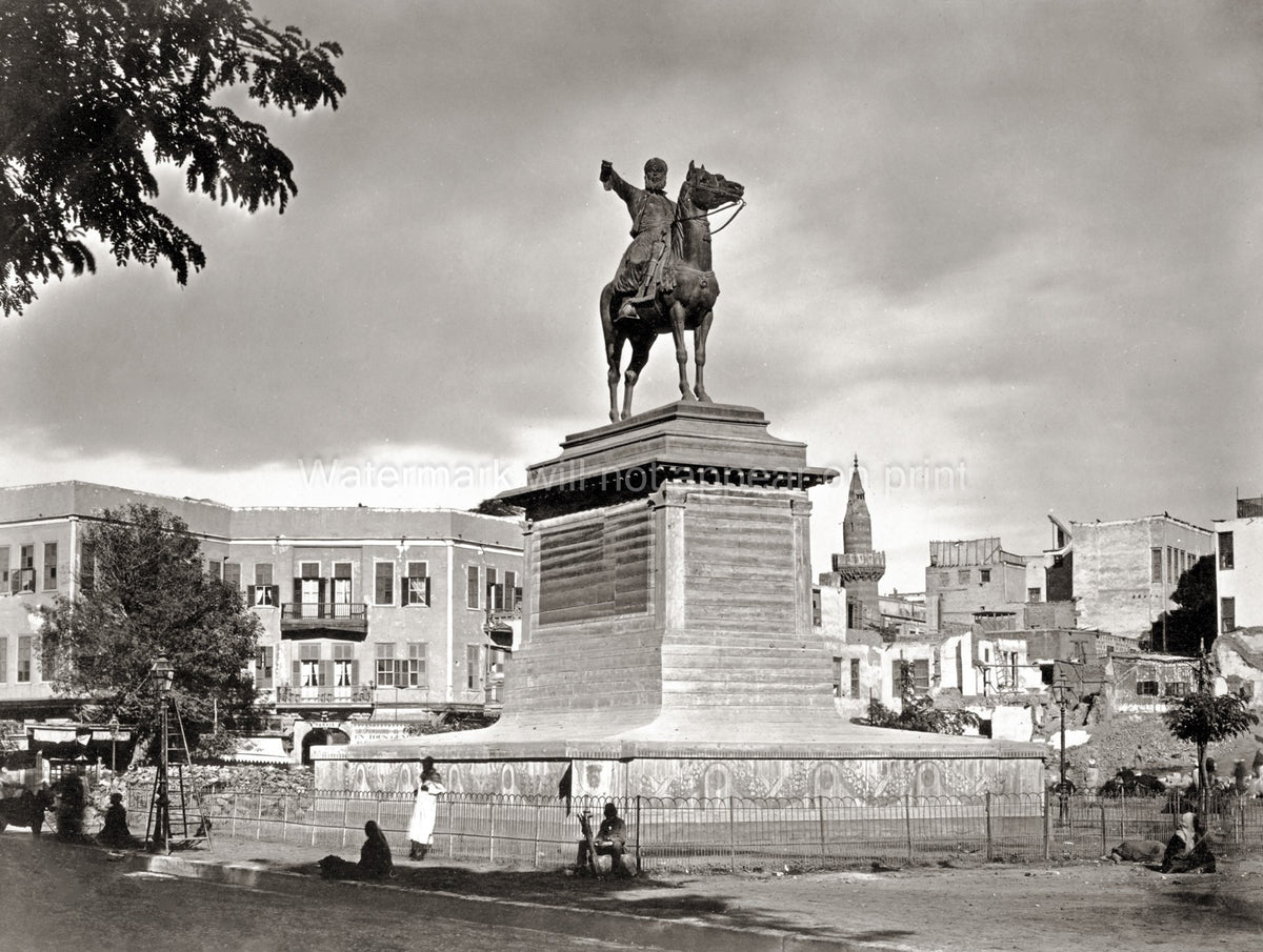 Cairo Egypt Statue Ibrahim Pasha Equestrian Monument Street Vtg. Photo 19thC.