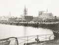 Cologne Germany River Rhine Pontoon Bridge Cathedral Skyline Vtg. Photo 19thC.