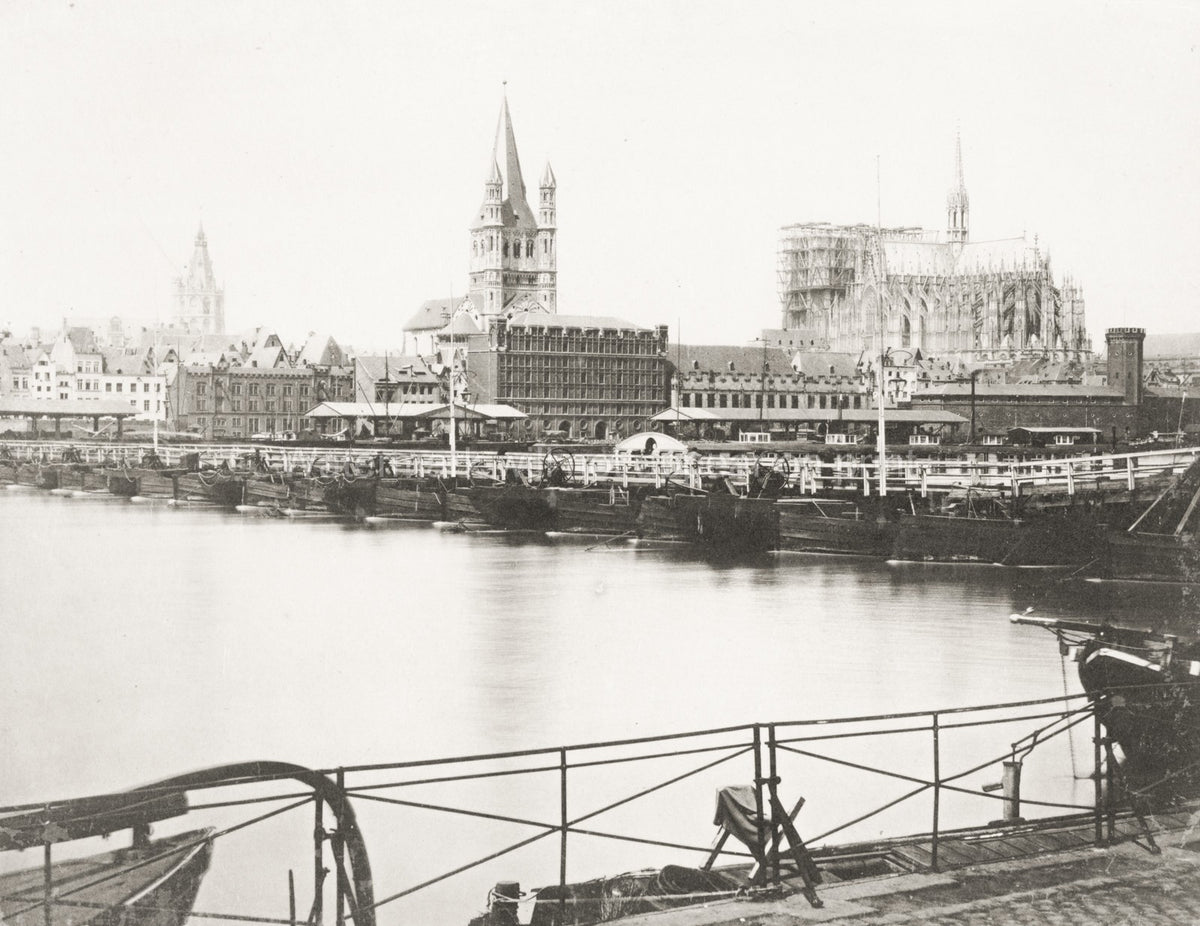 Cologne Germany River Rhine Pontoon Bridge Cathedral Skyline Vtg. Photo 19thC.