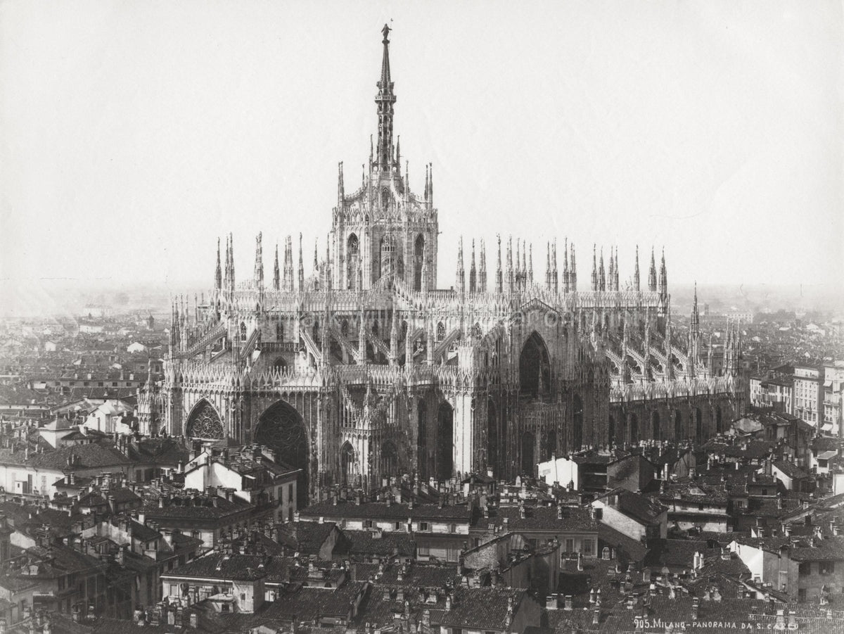 Milan Italy Duomo Cathedral Gothic Architecture Cityscape Vtg. Photo 19thC.