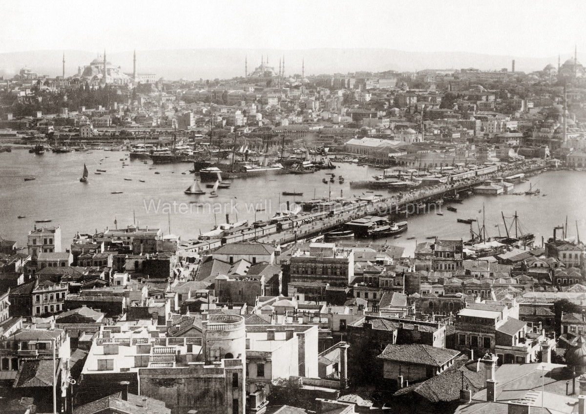 Constantinople Istanbul Turkey Cityscape Harbor Galata Bridge Vtg. Photo 19thC.
