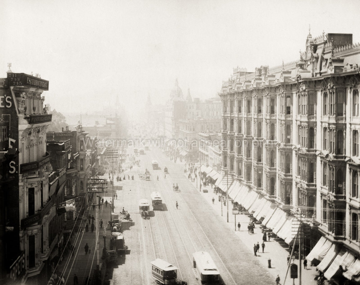 San Francisco Market Street Cityscape Streetcars Architecture Vtg. Photo 19thC.