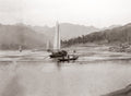 China Yangtze River Scene Boats Junks Mountains Landscape Vtg. Photo 19thC.