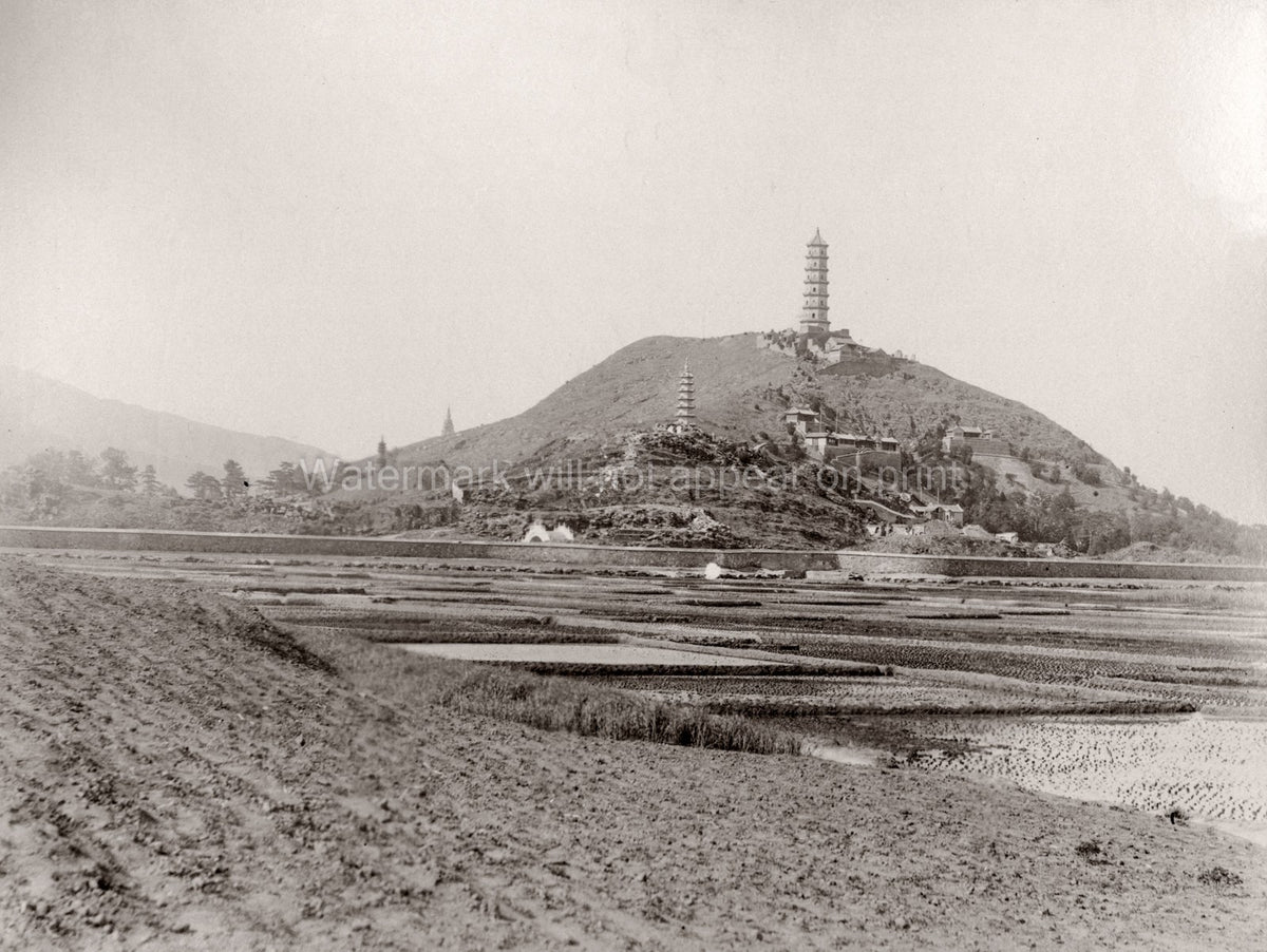 Peking Beijing China Pagodas Hill Rural Landscape Temple Vtg. Photo 19thC.