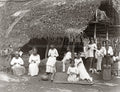 Ceylon Sri Lanka Women Children Lacemaking Thatched Hut Vtg. Photo 19thC.