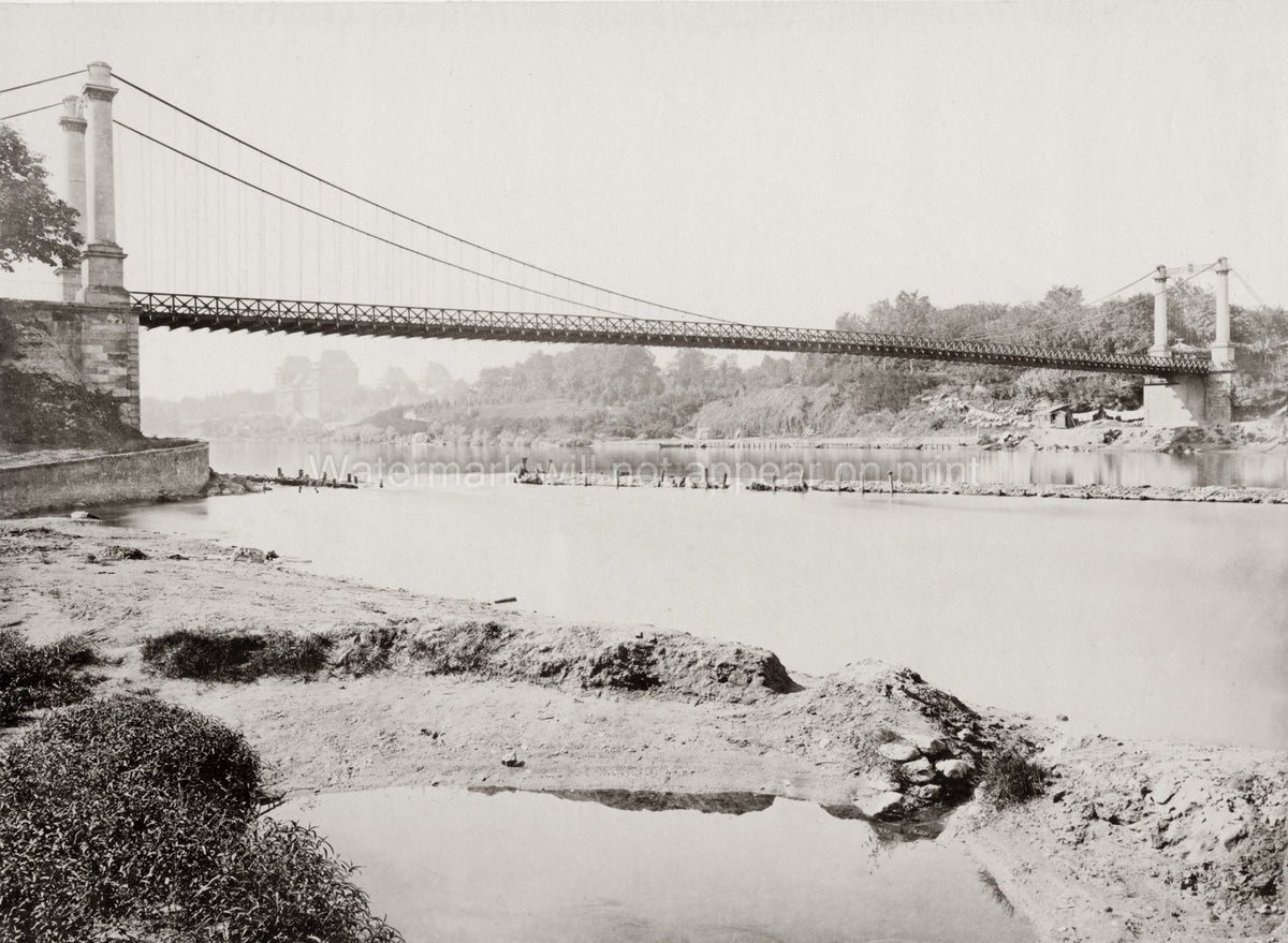 Italy River Po Suspension Bridge Landscape Engineering Vtg. Photo 19thC.