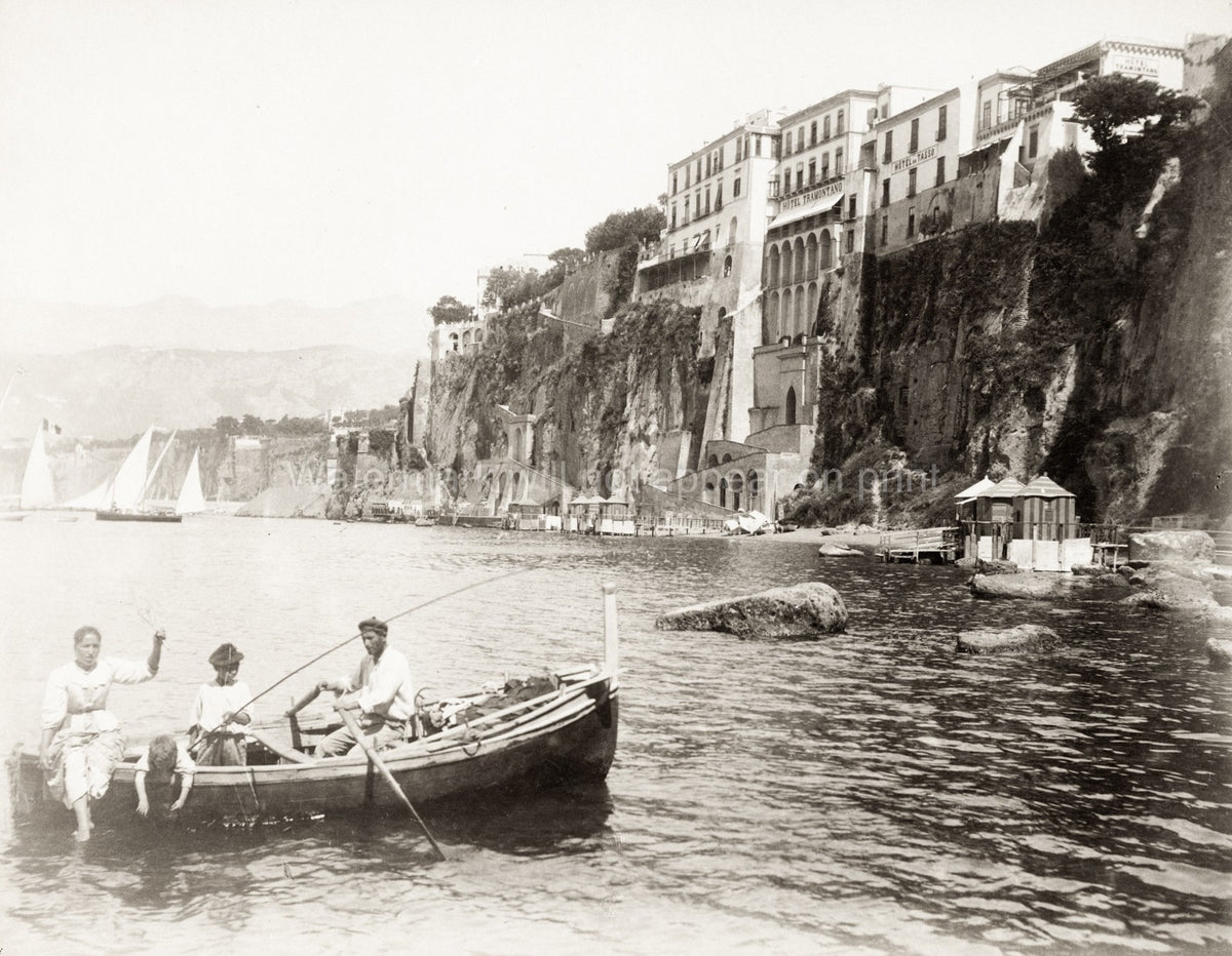 Sorrento Italy Hotel Tramontano Cliffs Seascape Fishing Boat Vtg. Photo 20thC.