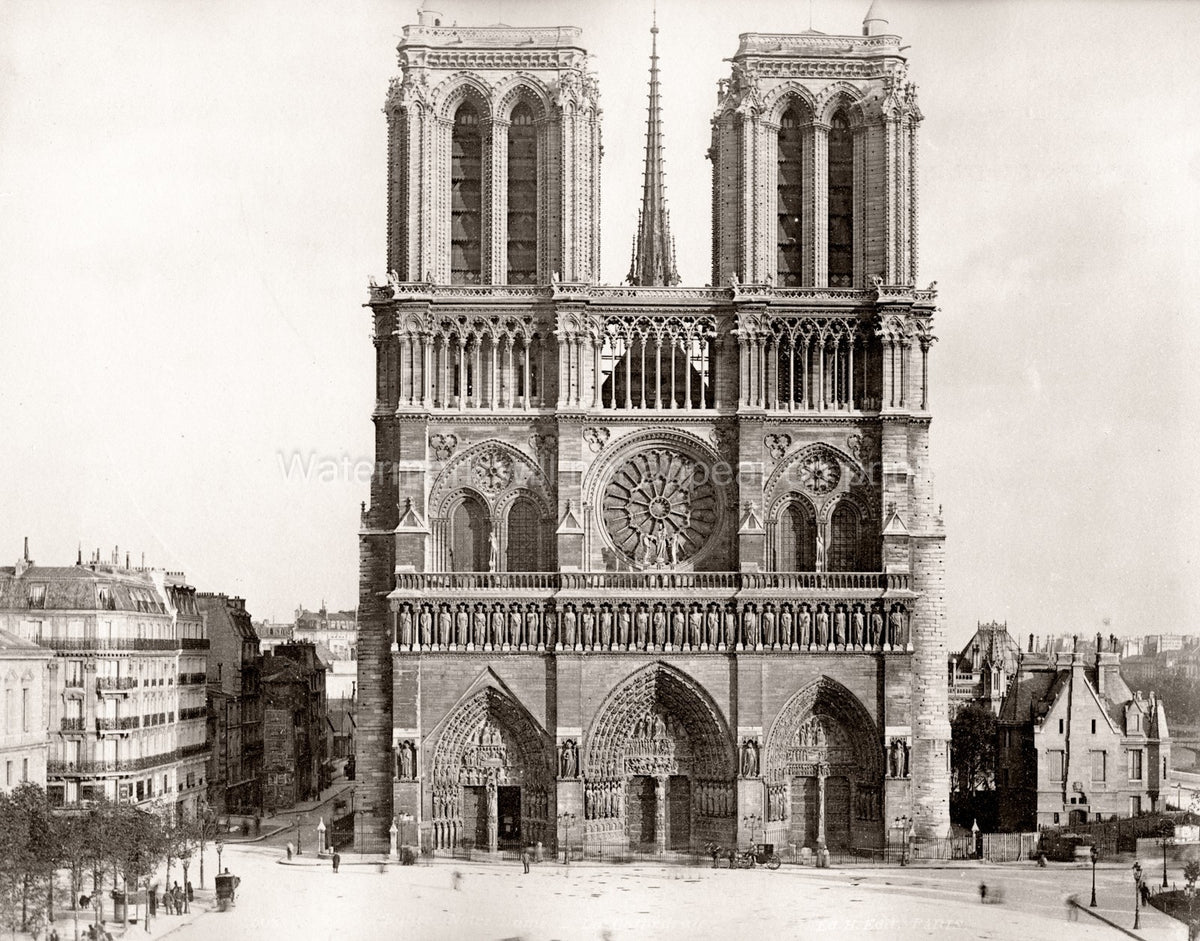 Cathedral Notre Dame Paris France Gothic Facade Towers Vtg. Photo 19thC.