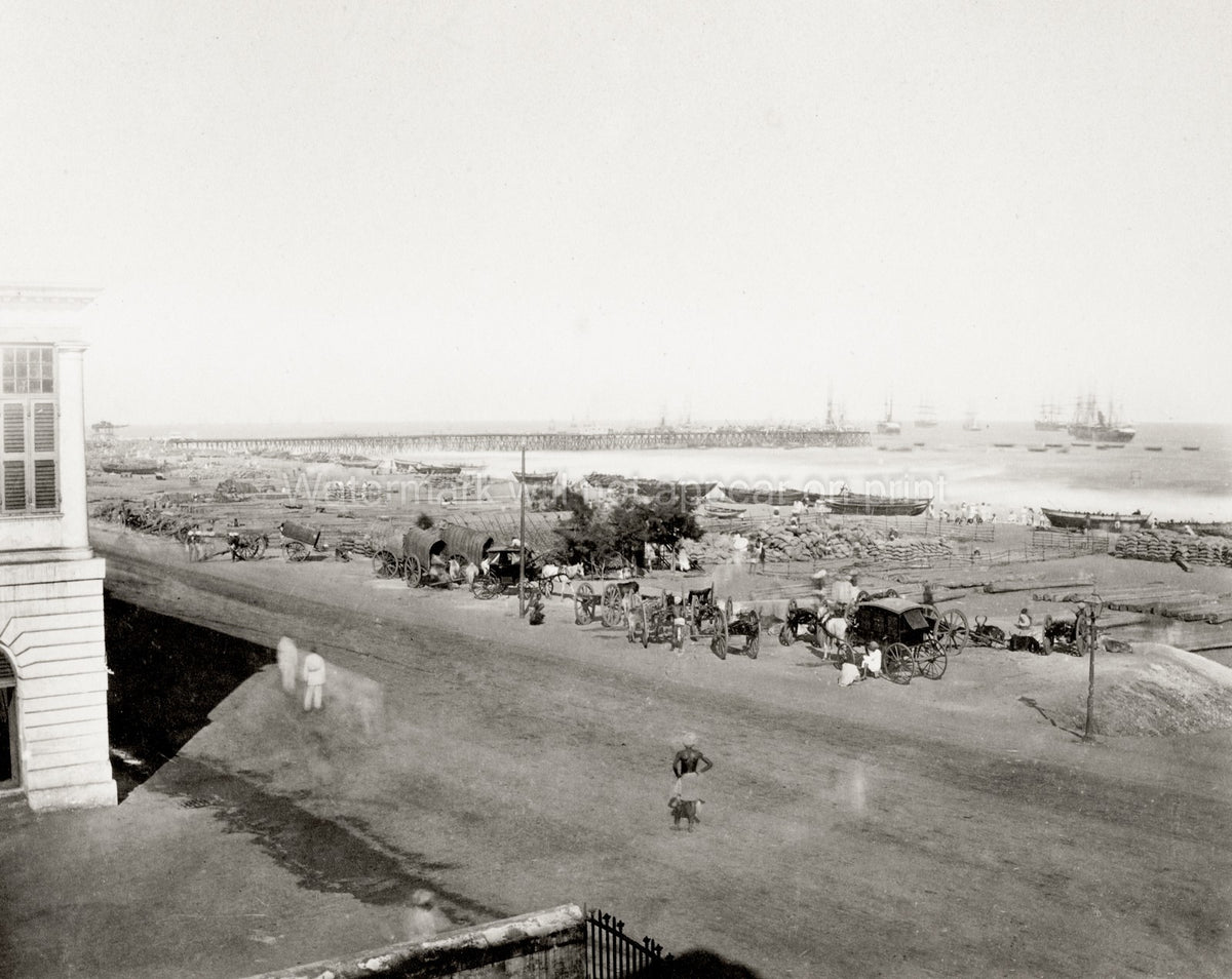 Madras Chennai India Waterfront Pier Ships Carts Coastline Vtg. Photo 19thC.