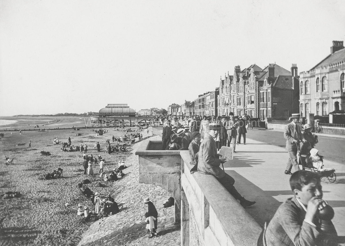 Burnham-on-Sea Somerset Beach Promenade Pier Holidaymakers Vtg. Photo 19thC.