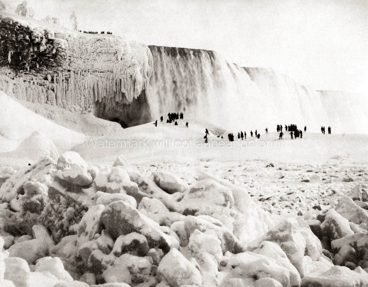 Niagara Falls Frozen Winter Waterfall Ice Snow People Vtg. Photo 19thC.