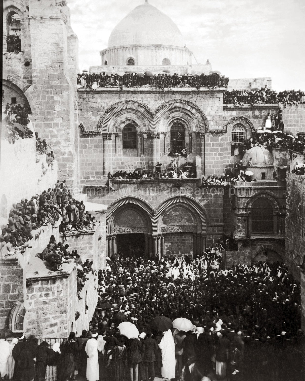 Jerusalem Holy Sepulchre Ceremony Crowd Pilgrims Religious Vtg. Photo 19thC.