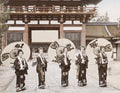 Japan Geishas Parasols Kimono Temple Gate Performers Vtg. Photo 19thC.